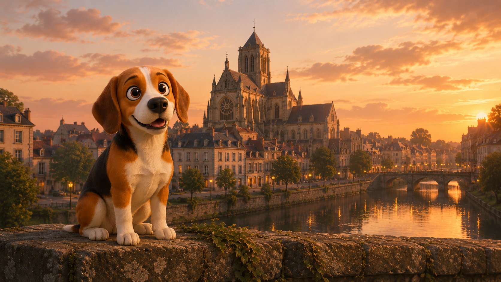 Gap, la mascotte Agapy, devant la cathédrale Notre-Dame de Châlons-en-Champagne