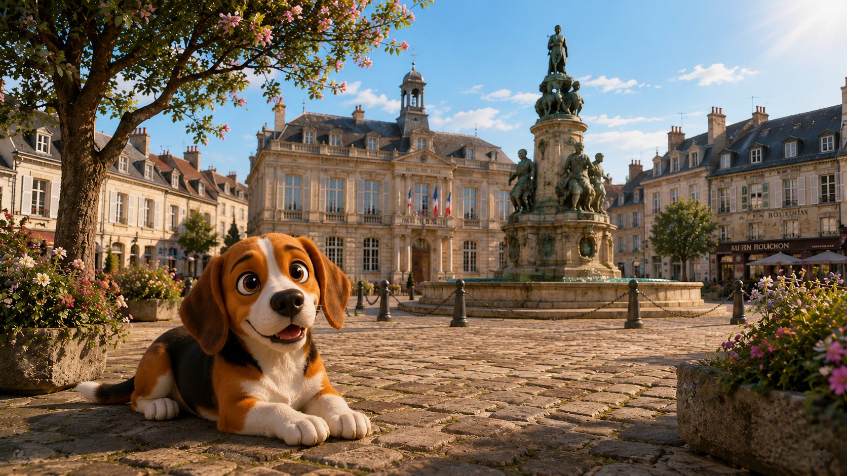 Gap, la mascotte Agapy, devant la cathédrale Notre-Dame de Château-Thierry
