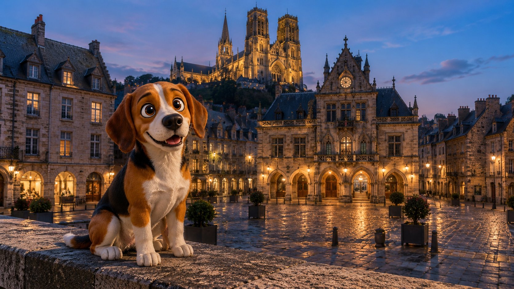 Gap, la mascotte Agapy, devant la cathédrale Notre-Dame de Laon