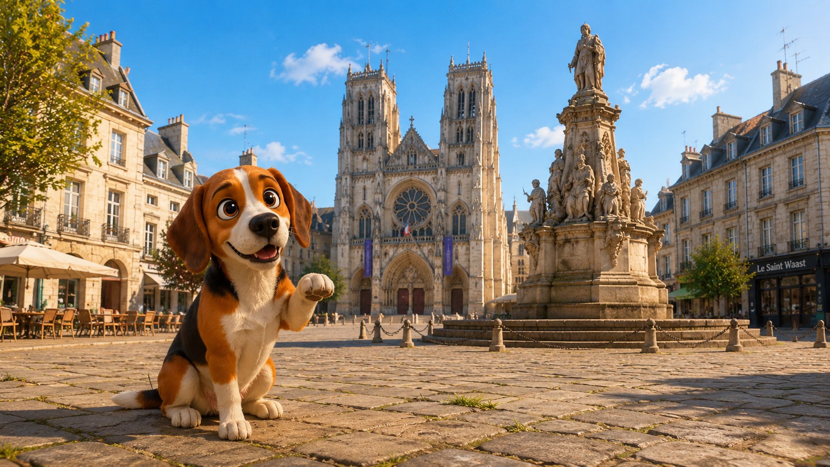 Gap, la mascotte Agapy, devant la cathédrale Notre-Dame de Soissons