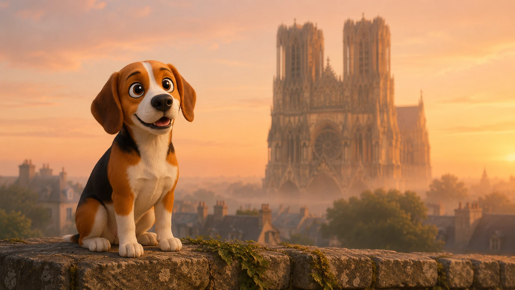 Gap, la mascotte Agapy, devant la cathédrale Notre-Dame de Reims